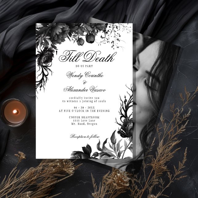 Classic Gothic White 'Till Death Wedding Photo Invitation (Creator Uploaded)