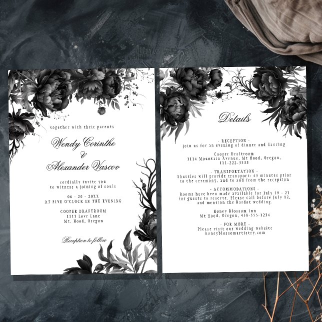 Classic Gothic White Wedding Details and Invitation (Creator Uploaded)