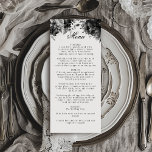 Classic Gothic White Wedding Flat Menu<br><div class="desc">Introducing the timeless allure of our Classic Gothic White Wedding Flat Menu design, where elegance meets the ethereal. An enchanting touch of dark romance adorned with intricate botanical motifs, featuring clean white backgrounds embellished with lush peonies and delicate roses that exude a moody sophistication perfect for your special day. Offering...</div>