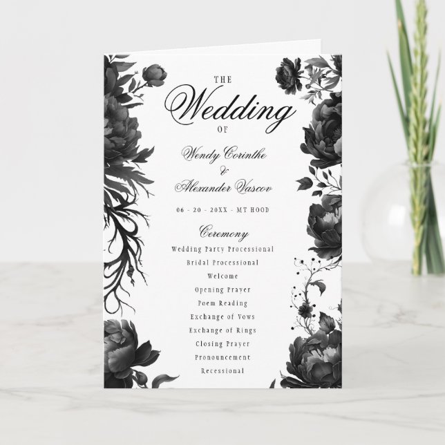 Classic Gothic White Wedding Folded Program (Front)