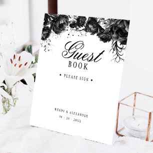 Classic Gothic White Wedding Guest Book Pedestal Sign