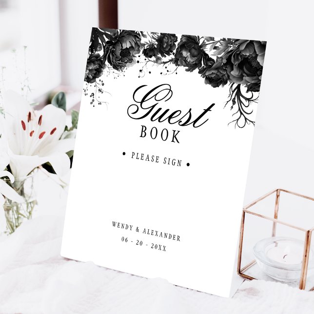 Classic Gothic White Wedding Guest Book Pedestal Sign (Creator Uploaded)