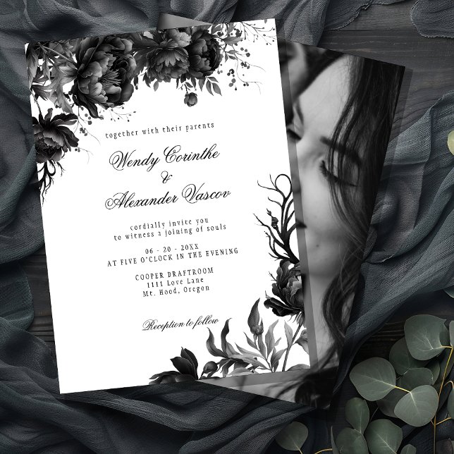 Classic Gothic White Wedding Photo Invitation (Creator Uploaded)