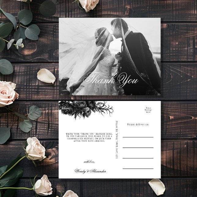 Classic Gothic White Wedding Photo Thank You Postcard (Creator Uploaded)