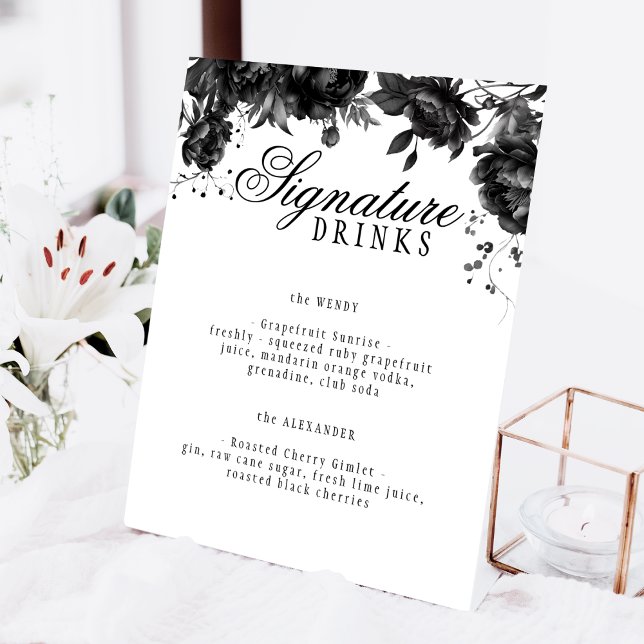 Classic Gothic White Wedding Signature Drinks Pedestal Sign (Creator Uploaded)