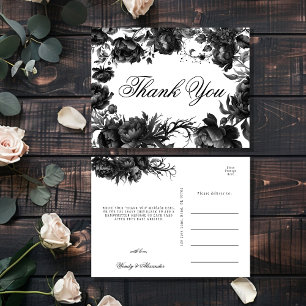 Classic Gothic White Wedding Thank You Postcard