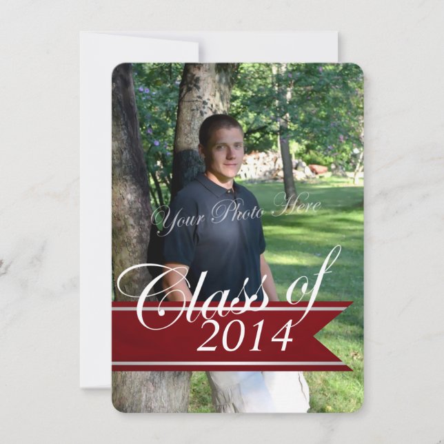 Classic Grad 2014 Varsity Banner Red Photo Announcement (Front)