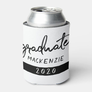 Classic Graduate   Black and White Brush Script Can Cooler