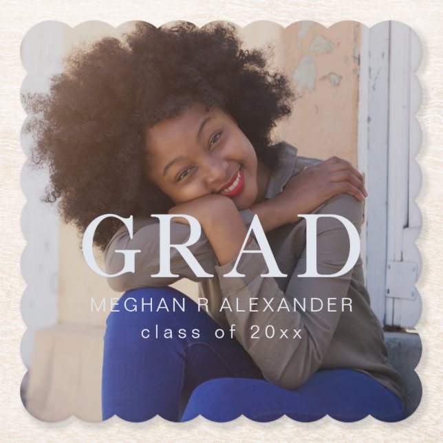 Classic Graduate Photo and Name Paper Coaster (Front)