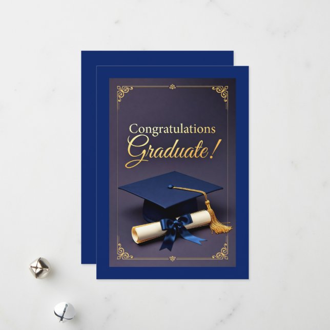 Classic Graduation Achievement Theme Holiday Card (Front/Back In Situ)