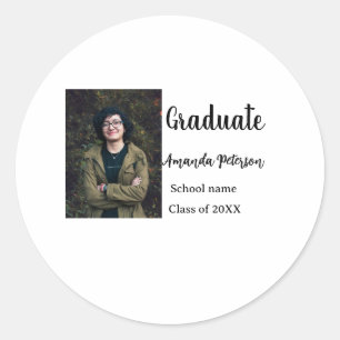 Classic graduation add photo name class year schoo round sticker