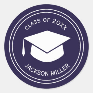 Classic Graduation Cap  Deep Blue Graduate Classic Round Sticker