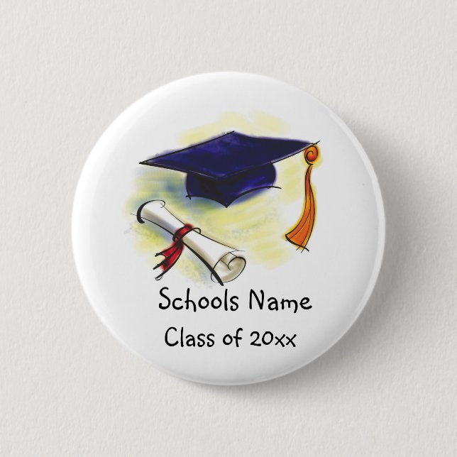 Classic Graduation Cap & Diploma 6 Cm Round Badge (Front)