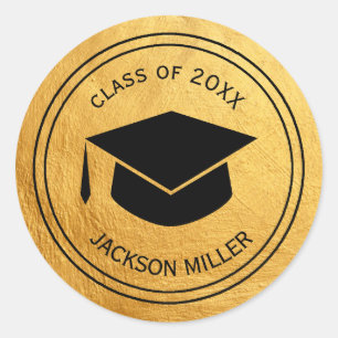 Classic Graduation Cap Personalised  GOLD Classic Round Sticker