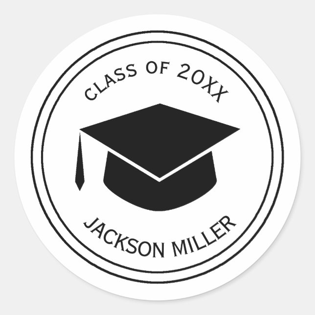 Classic Graduation Cap Personalised Graduate name Round Sticker (Front)