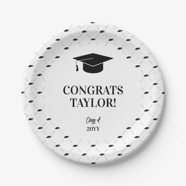 Classic Graduation Cap Personalised Paper Plate (Front)