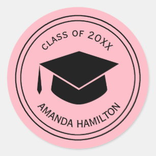 Classic Graduation Cap Personalised  PLUSH PINK Classic Round Sticker
