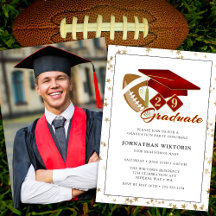 Classic Graduation Cap Red Gold Football Photo