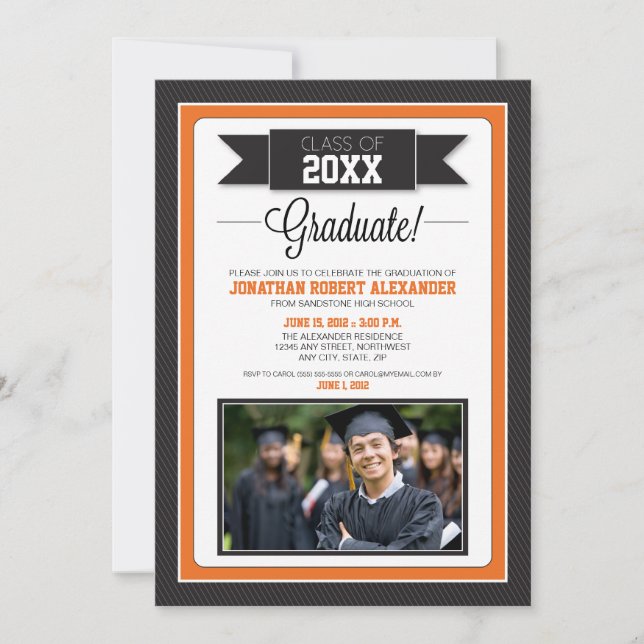 Classic Graduation Party Invitation (orange) (Front)