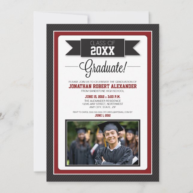 Classic Graduation Party Invitation (red) (Front)
