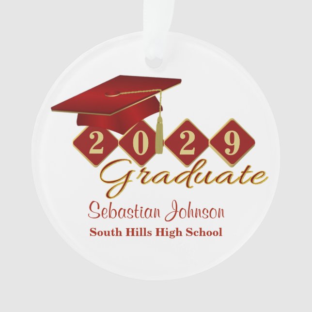 Classic Graduation Red and Gold 20XX Photo Ornament (Front)