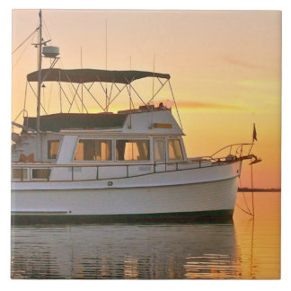 Classic Grand Banks Trawler at Sunset Tile