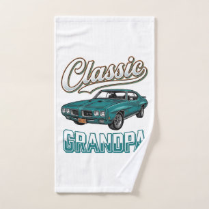 Classic Grandpa Vintage Car T-Shirt Design_1 Hand Towel