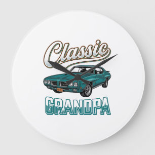 Classic Grandpa Vintage Car T-Shirt Design_1 Large Clock