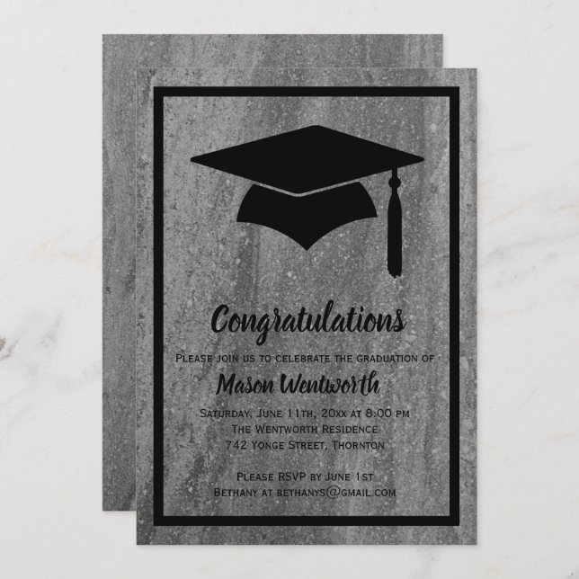 Classic Granite Graduation Invitation - black (Front/Back)