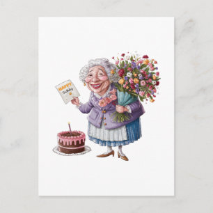 Classic Granny Bday with Giant Flowers Postcard