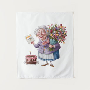 Classic Granny Bday with Giant Flowers Tapestry