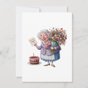 Classic Granny Bday with Giant Flowers Thank You Card