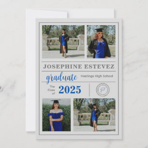Classic Gray Graduation Photo Announcement Invite