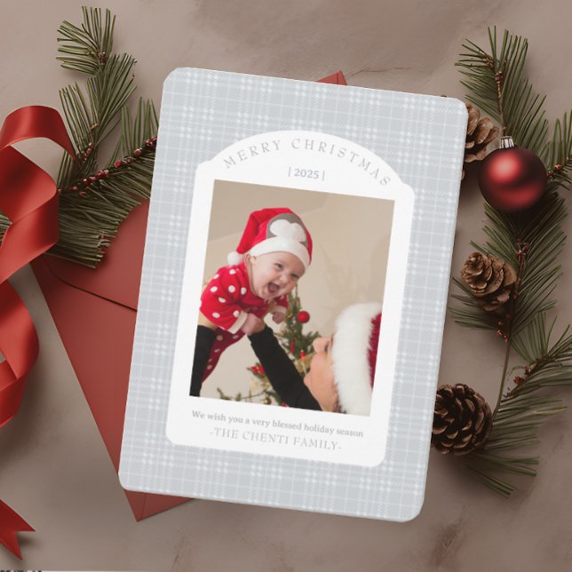 Classic Gray Plaid Christmas Card (Creator Uploaded)