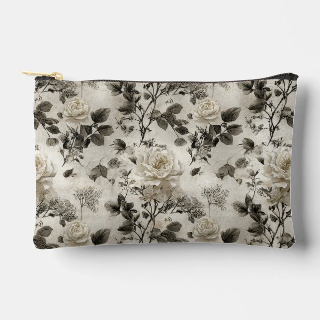 Classic Gray Rose Accessory Pouch (Front)