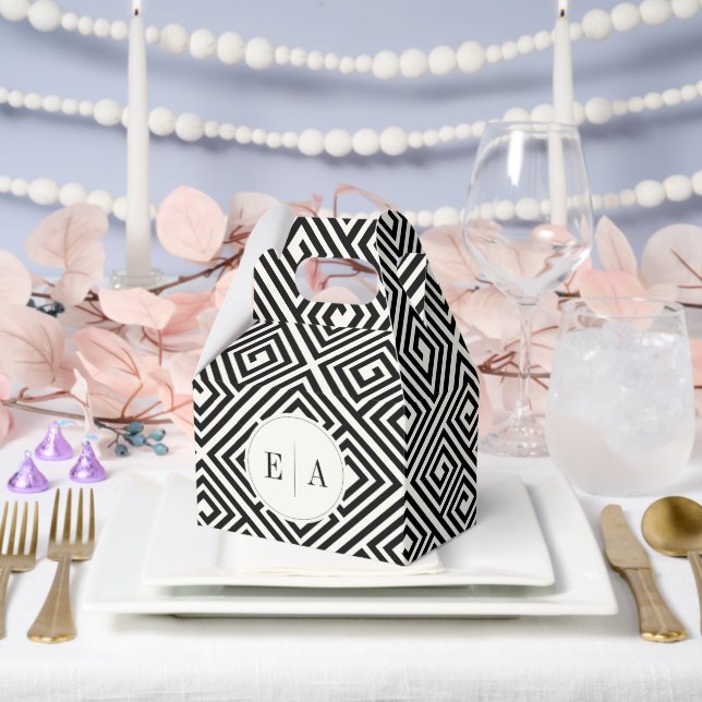 Classic Greek Key Black & White Geometric Wedding Favour Box (Wedding)