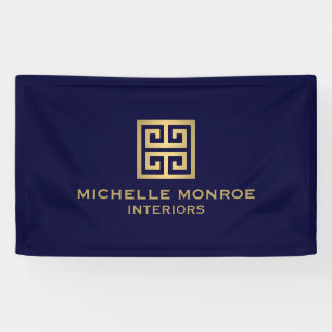 Classic Greek Key Designer Logo Gold/Navy Blue Banner