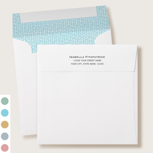 Classic Greek Key Pattern Return Address Blue Envelope (Creator Uploaded)