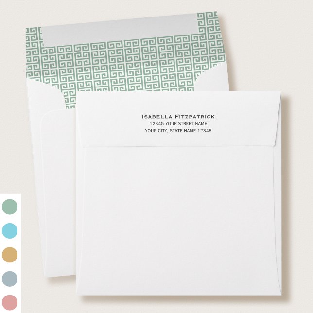 Classic Greek Key Pattern Return Address Green Envelope (Creator Uploaded)