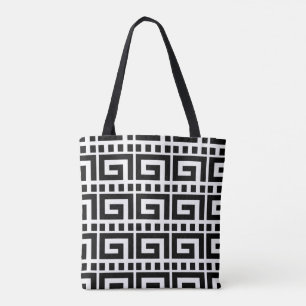 Classic Greek Key Pattern Tote Bag - Black & White