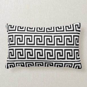 Classic Greek Key Pattern White on Black Lumbar Cushion