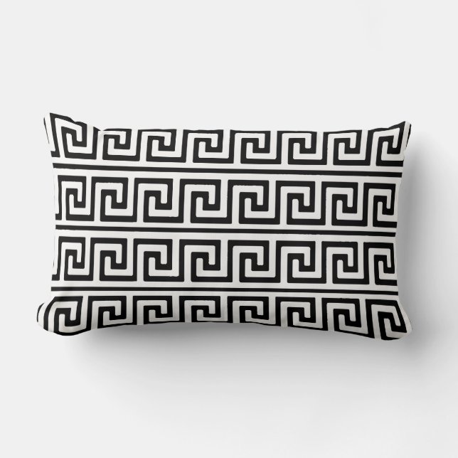 Classic Greek Key Pattern White on Black Lumbar Cushion (Front)