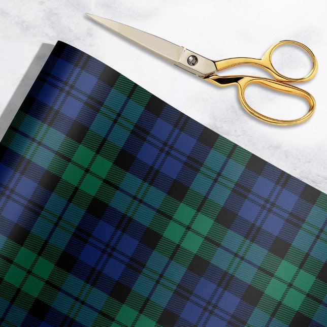 Classic Green and Blue Black Watch Plaid Holiday Wrapping Paper (Creator Uploaded)