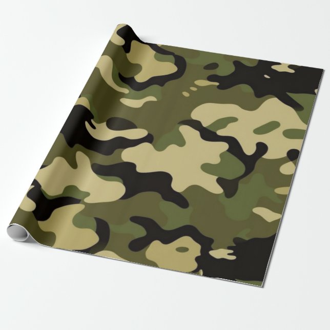 Classic Green and Brown Camouflage Wrapping Paper (Unrolled)