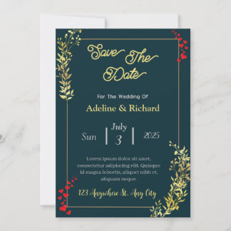 Classic Green and Gold Botanical Wedding Invitatio Invitation