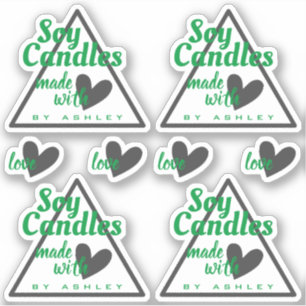 Classic Green and Grey Heart on White Soy Candles