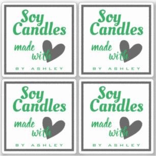 Classic Green and Grey Heart on White Soy Candles