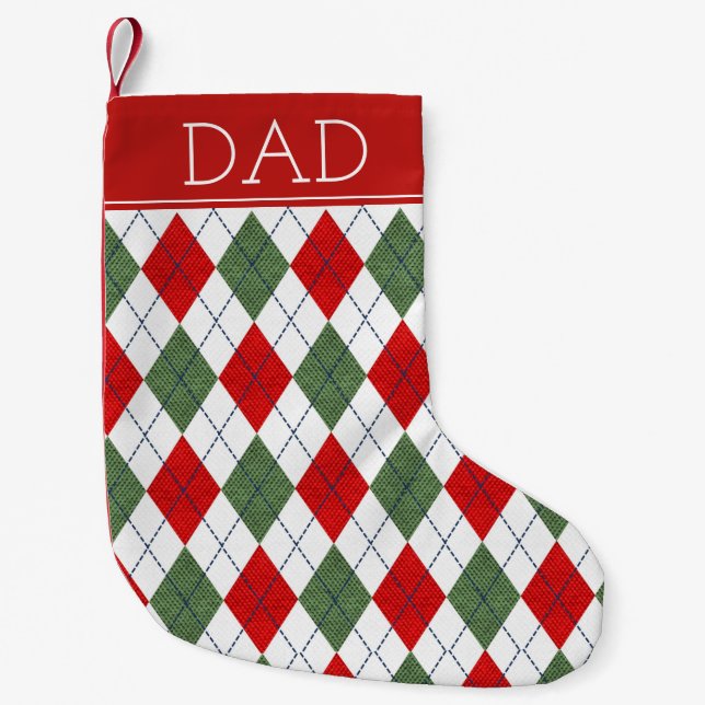 Classic Green and Red Argyle Small Christmas Stocking (Front)