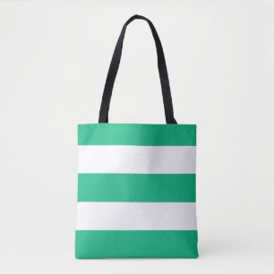 Classic Green and White Broad Stripes on a Tote Bag