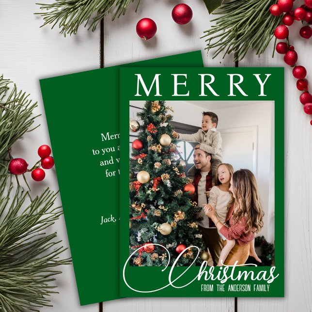 Classic Green And White Family Photo Christmas Holiday Card (Classic Green And White Family Photo Christmas Holiday Card)